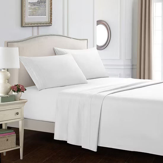 100% COTTON WHITE QUEEN BEDSHEET SET 200TC (THREAD COUNT)