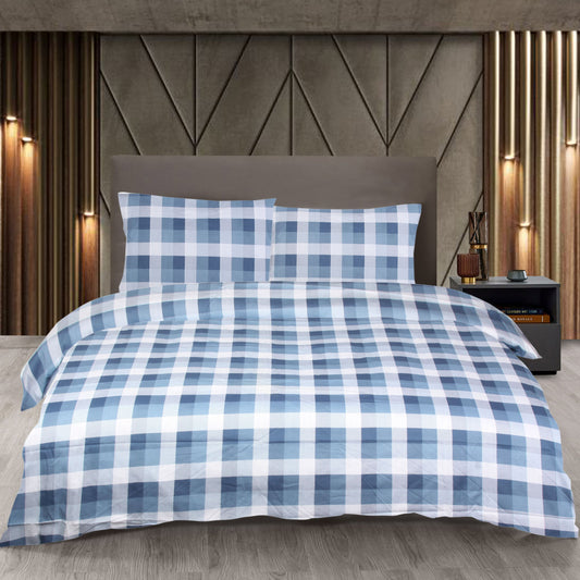 Cotton Duvet Cover Set-Blue Plaid