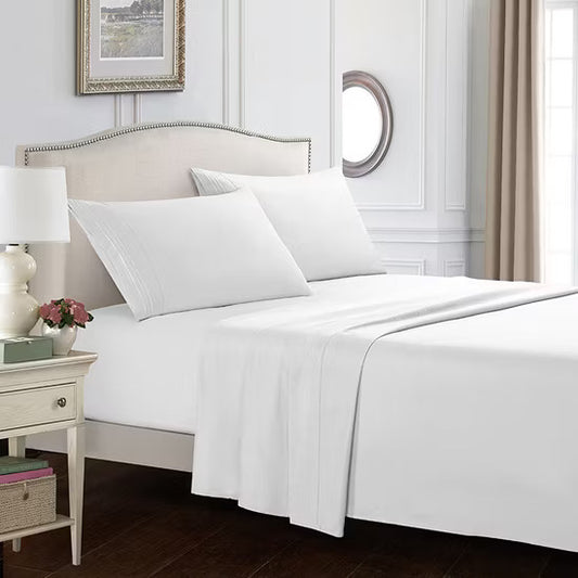 100% COTTON WHITE KING BEDSHEET SET 200TC (THREAD COUNT)