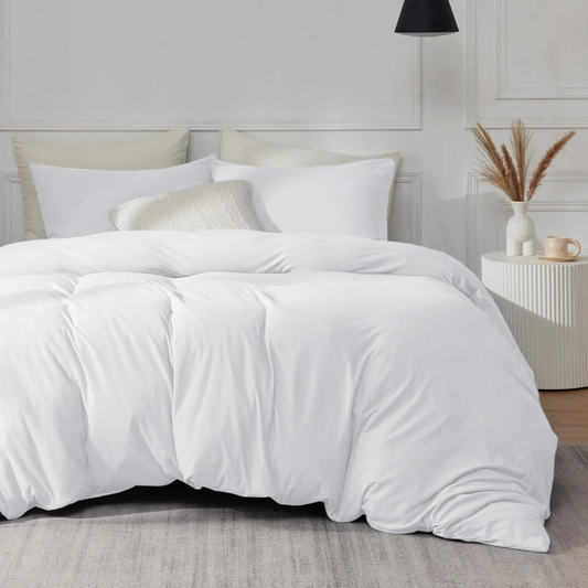 100% COTTON WHITE KING DUVET COVER SET 300TC (THREAD COUNT)