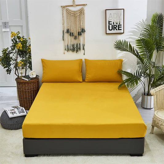 Cotton Fitted Sheet Set-Corn yellow
