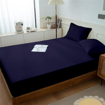 Cotton Fitted Sheet Set-Navy Blue